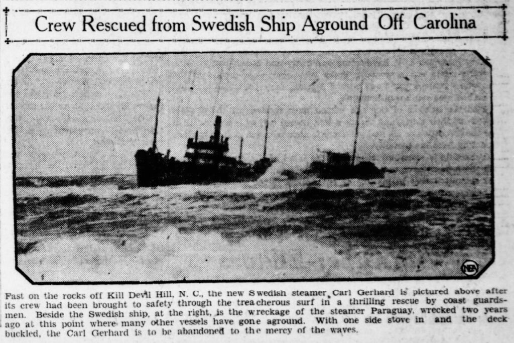 Carl Gerhard Outer Banks Shipwreck Newpaper Article