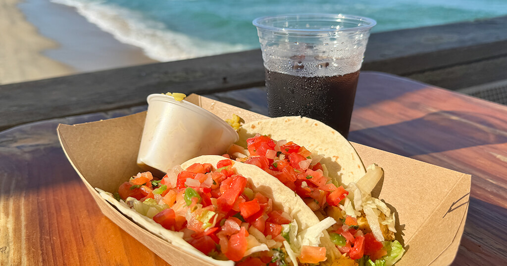 Fish tacos with an ocean view at an Outer Banks pier restaurant