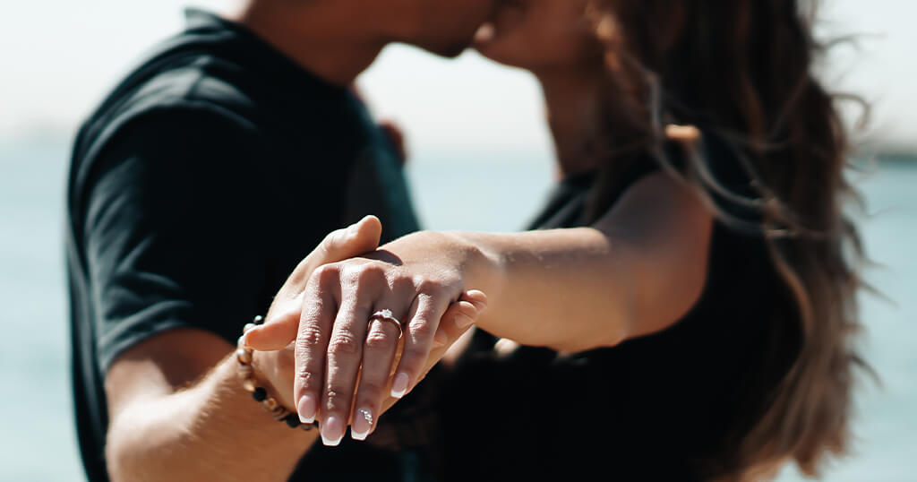 An engaged couple on the Outer Banks