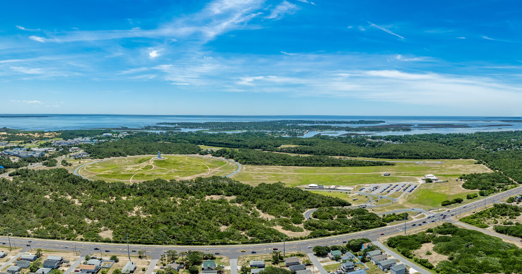 Aerial view of the Wright Brothers National Memorial